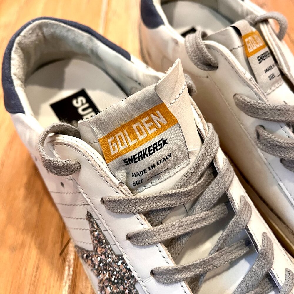 NWB Golden Goose Private Edition SuperStar Sneakers EU 38 Silver Glitter Star - Picture 8 of 11